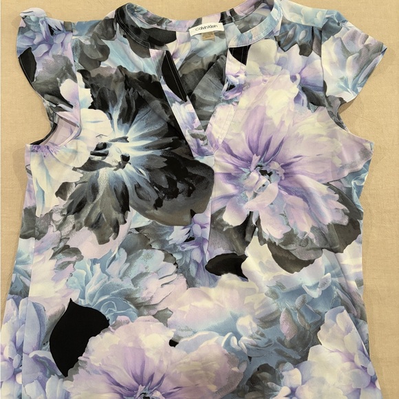 Calvin Klein Floral Top - Black, Purple, Blue - Picture 1 of 2